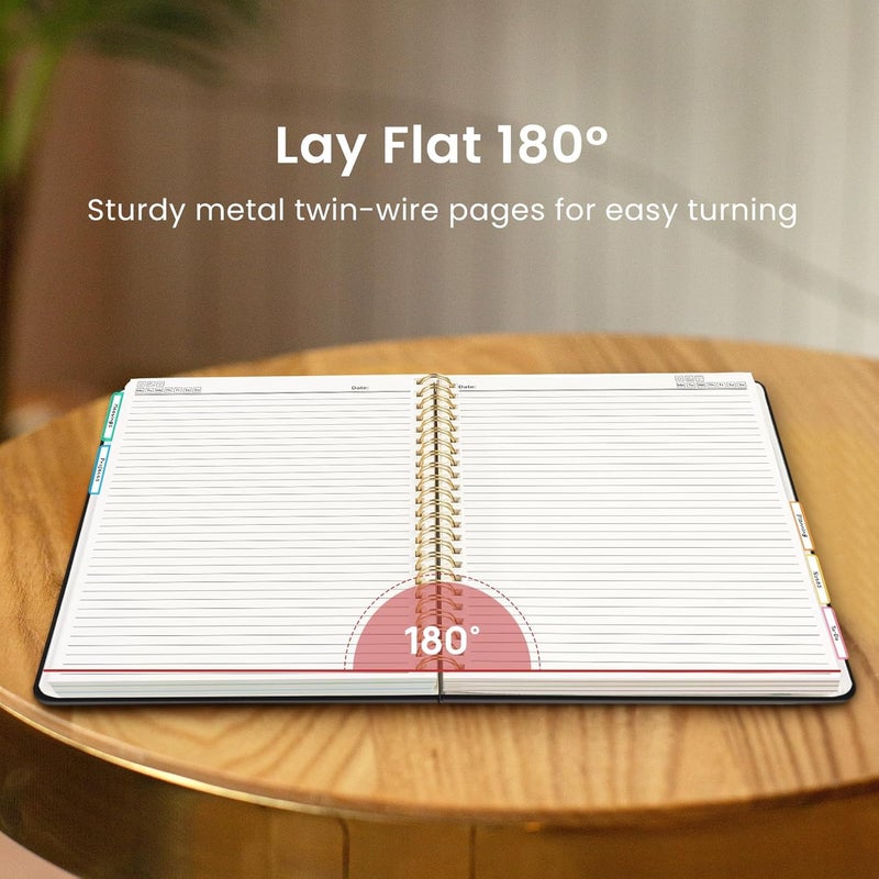 Taja Hardcover Spiral Journal Notebooks for Work With Removable Dividers & Tabs, 8.5"x11" 5 Subject Notebook for Note Taking & Organizer, A4 College Ruled Lined Journal for Women & Writing, Black, 280 Pages - Image 5